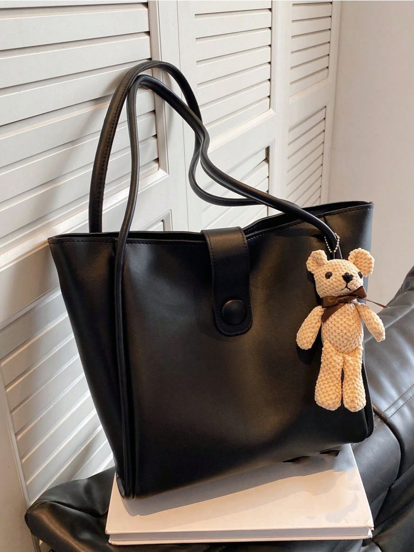 Minimalist Shoulder Tote Bag With Bag Charm