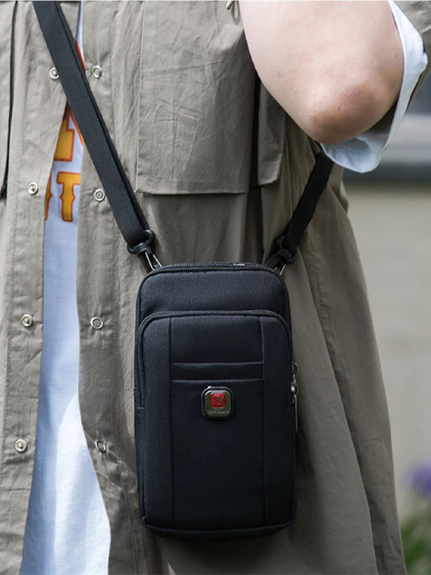 Letter Patch Decor Phone Wallet Zipper Black