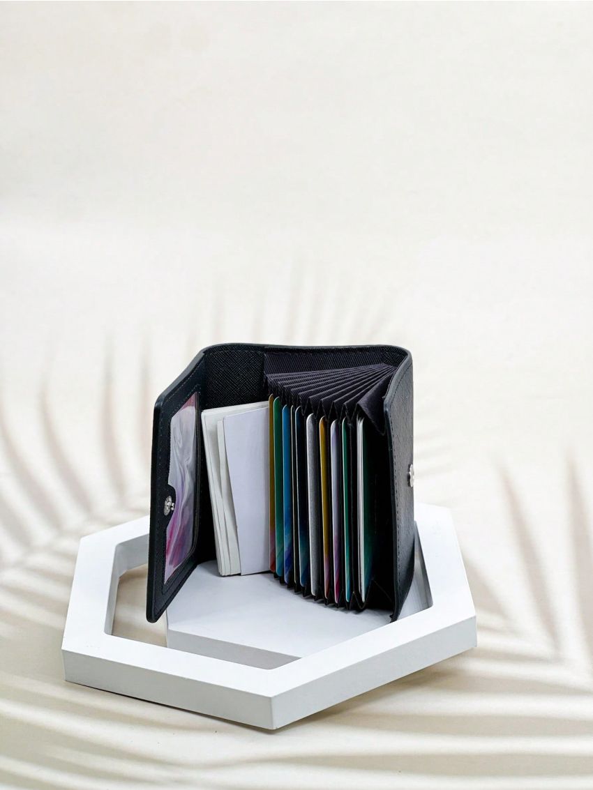 Minimalist Card Holder Snap Button Black