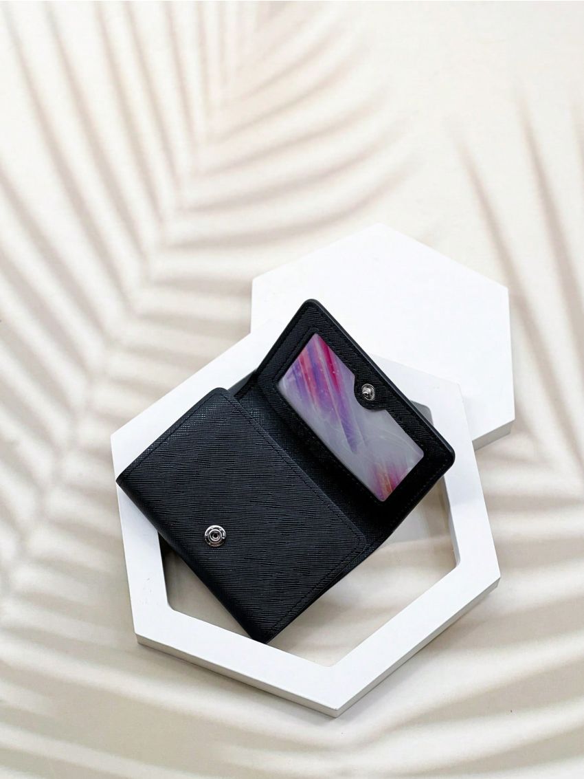 Minimalist Card Holder Snap Button Black