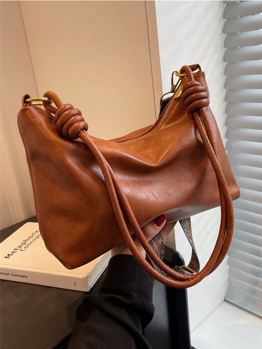 Minimalist Hobo Bag Medium Zipper Brown