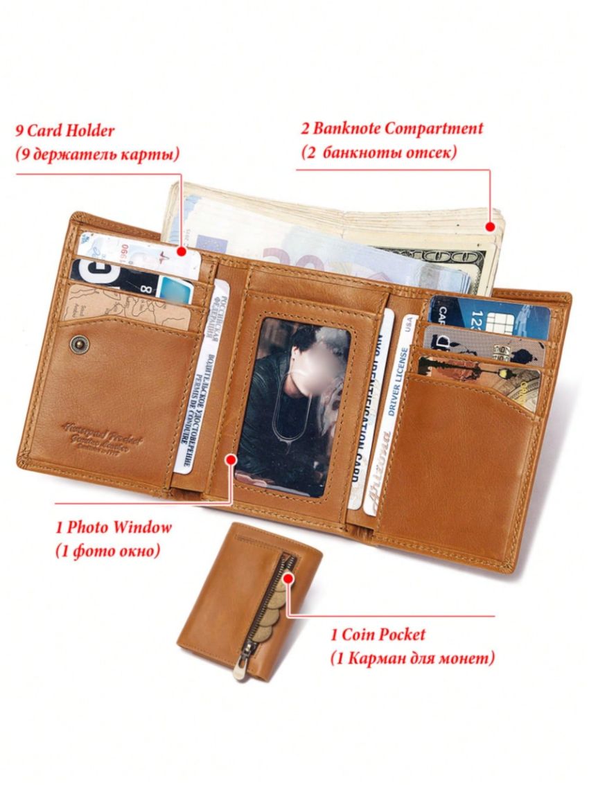 Slim Wallet For Men RFID Original Genuine Leather Trifold Card Holder Small Luxury Male Clutch