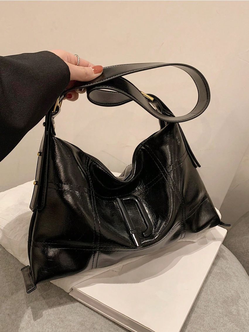 PU Hobo Bag Stitch Detail Studded Decor White