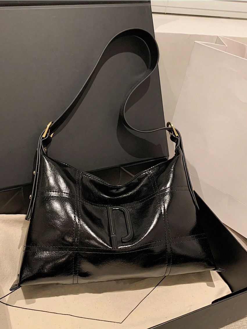 PU Hobo Bag Stitch Detail Studded Decor White