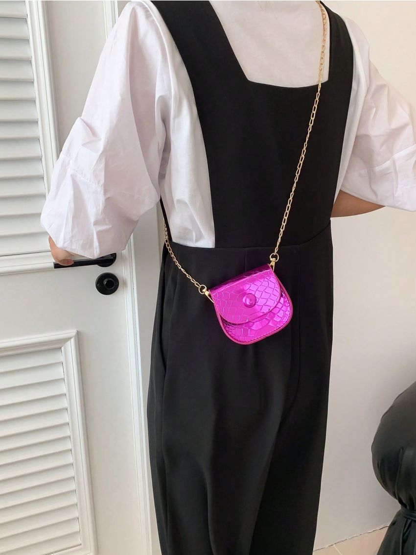 Mini Saddle Bag Snakeskin Print Flap Chain Strap