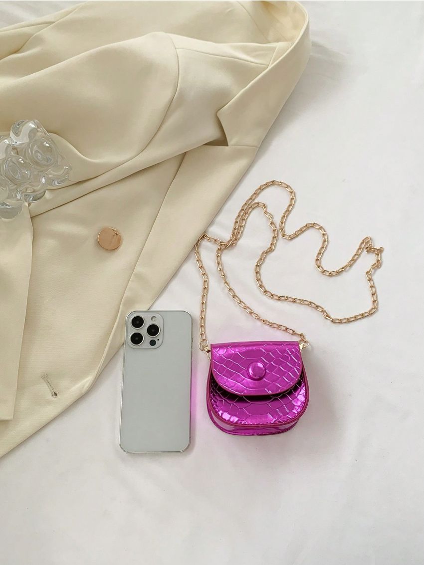 Mini Saddle Bag Snakeskin Print Flap Chain Strap