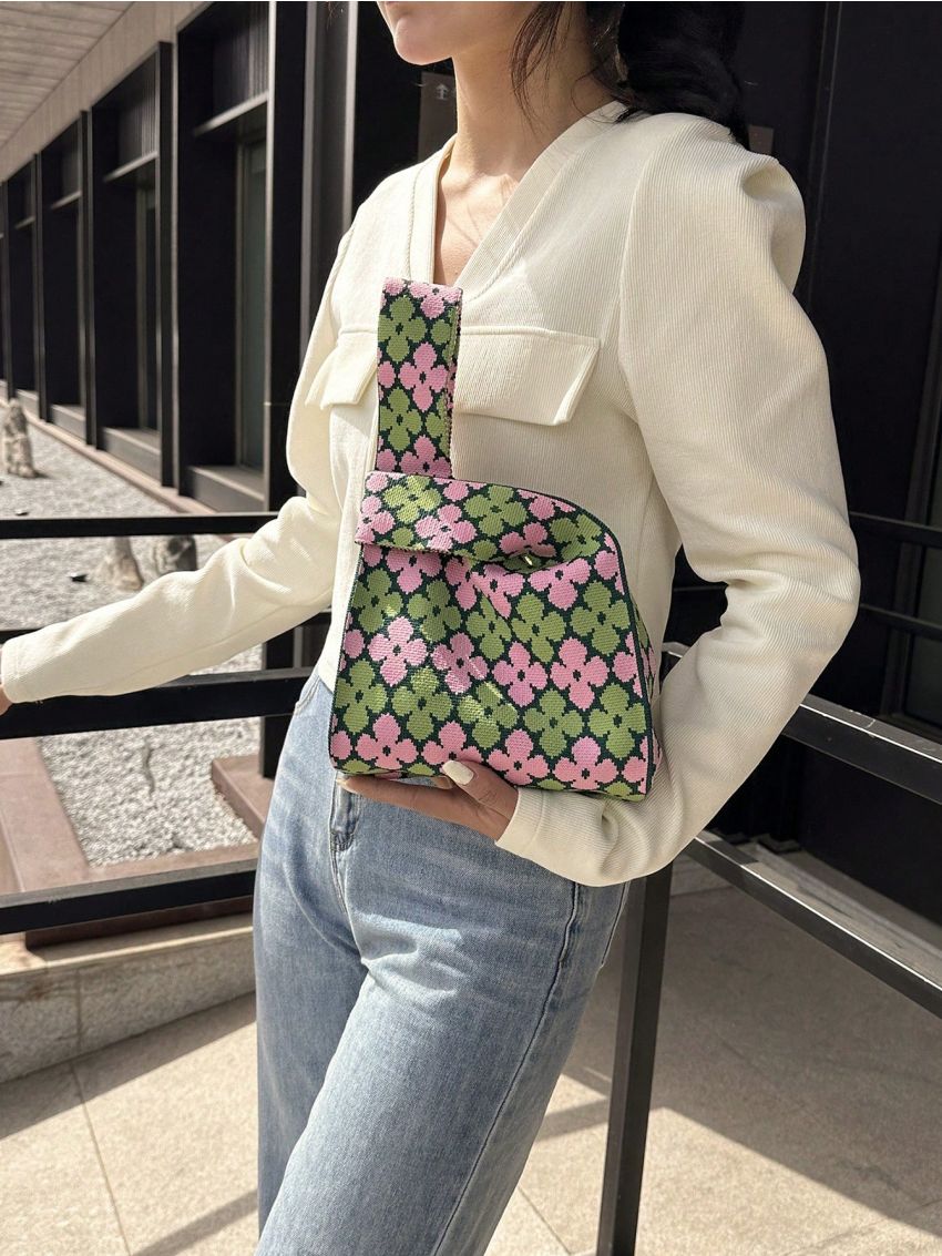 Mini Crochet Bag Colorblock Flower Pattern For Vacation