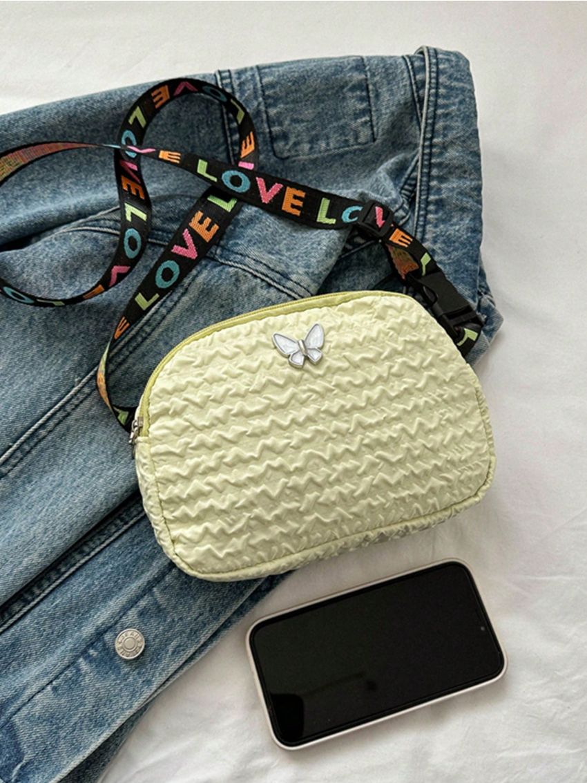 Mini Fanny Pack Yellow Butterfly Decor Adjustable Strap For Daily