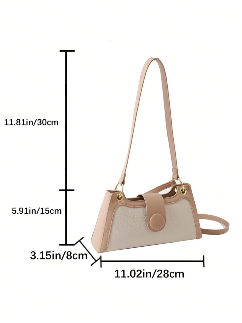 Litchi Embossed Baguette Bag Colorblock Top Handle For