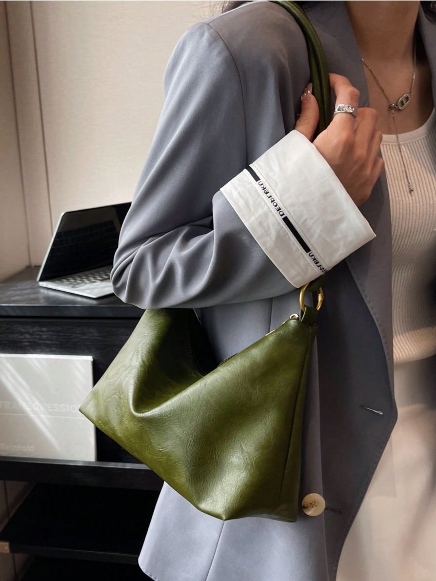 Medium Hobo Bag Dark Green Minimalist Top Handle For Daily