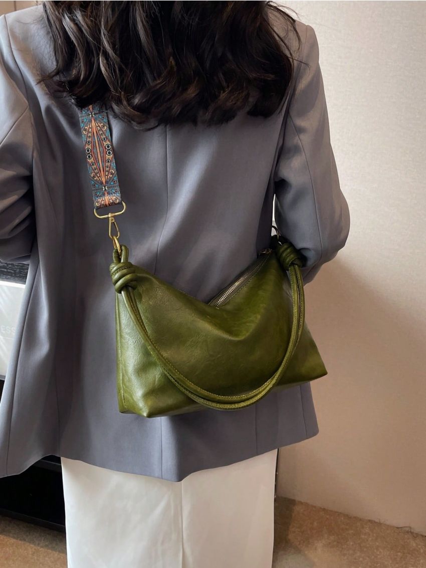 Medium Hobo Bag Dark Green Minimalist Top Handle For Daily