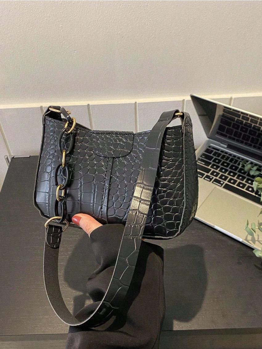 Mini Square Bag Crocodile Embossed Top Handle For Work