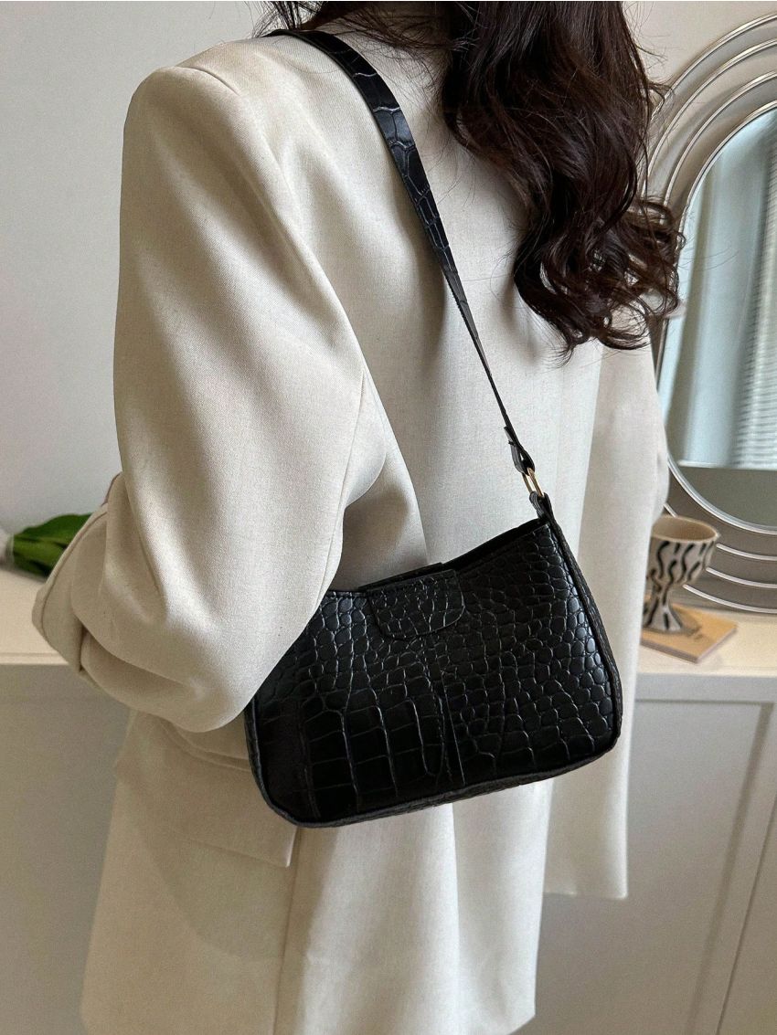 Mini Square Bag Crocodile Embossed Top Handle For Work