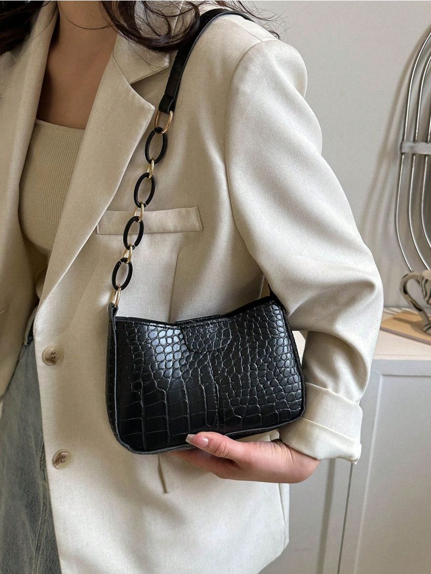 Mini Square Bag Crocodile Embossed Top Handle For Work