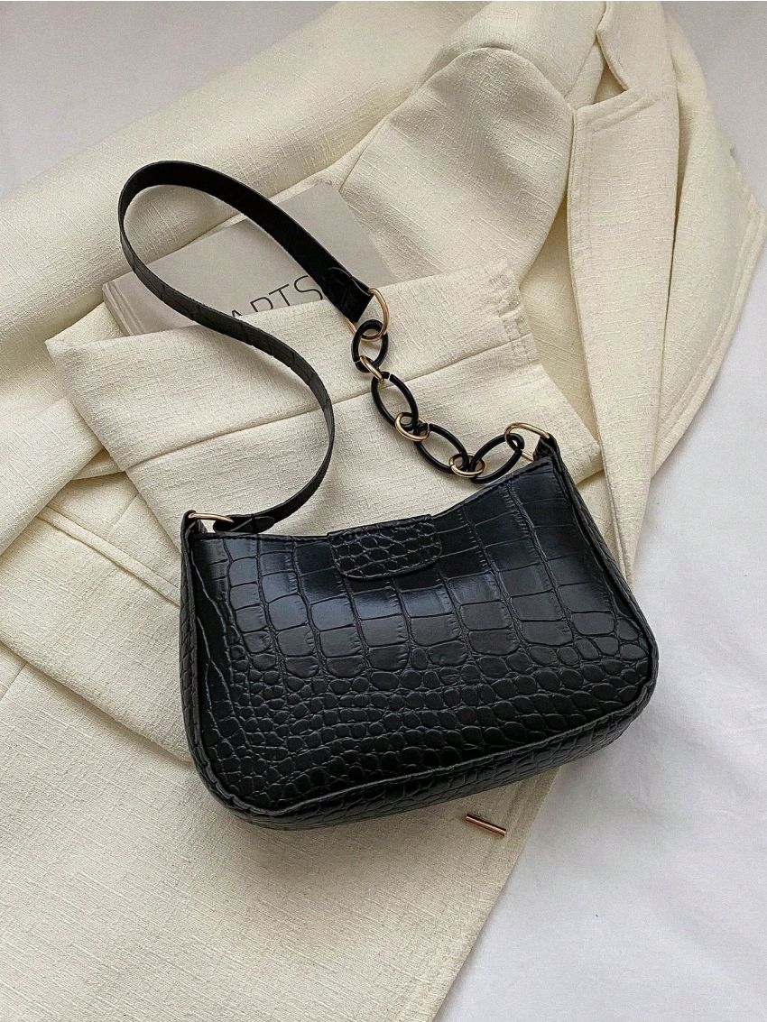 Mini Square Bag Crocodile Embossed Top Handle For Work