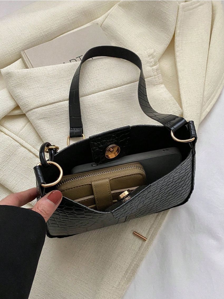 Mini Square Bag Crocodile Embossed Top Handle For Work
