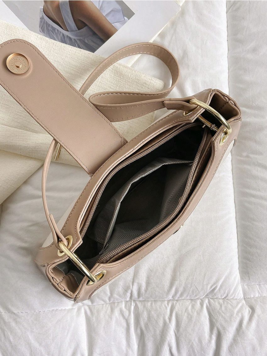 Litchi Embossed Baguette Bag Colorblock Top Handle For