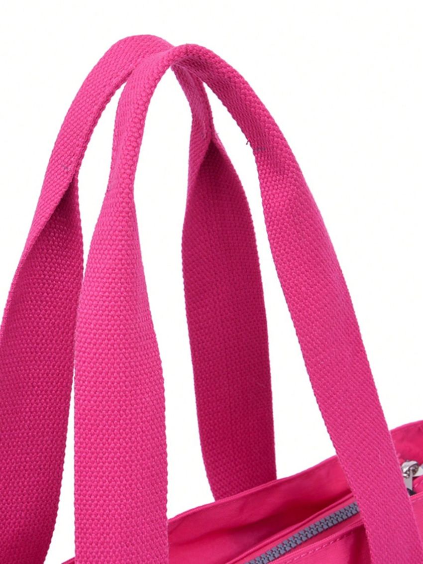 Medium Shoulder Tote Bag Pink Fashionable Zipper Front Decor For Daily