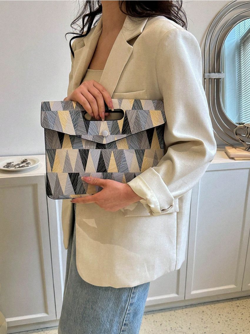 Geometric Pattern Envelope Bag Flap PU Fashionable