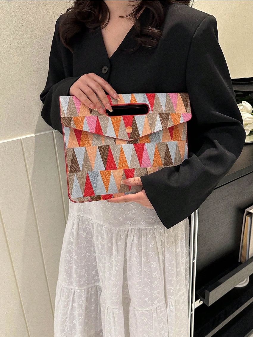 Geometric Pattern Envelope Bag Flap PU Fashionable