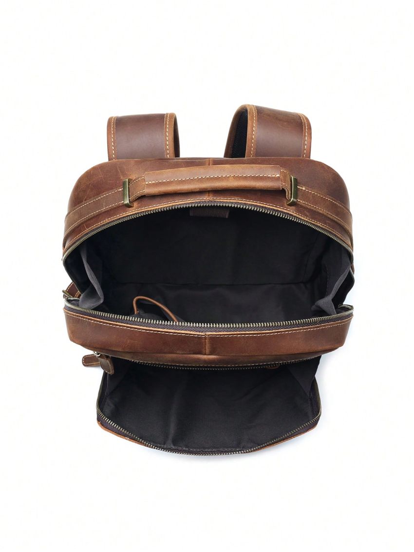 Vintage Genuine Leather Backpack For Men 15.6 Inch Laptop Camping Bag Large Capacity School Business Daypack