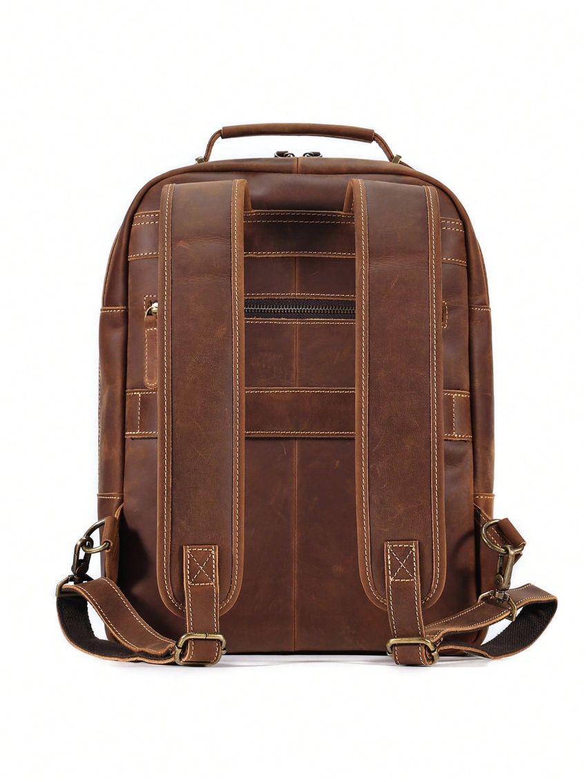 Vintage Genuine Leather Backpack For Men 15.6 Inch Laptop Camping Bag Large Capacity School Business Daypack