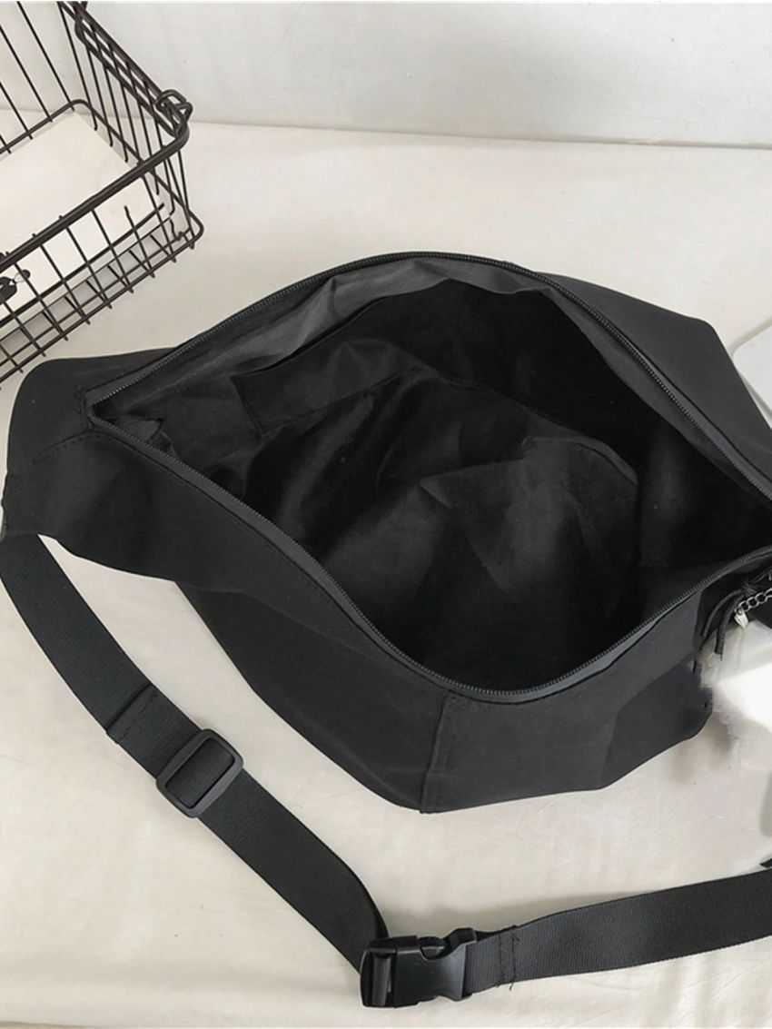 Black Hobo Bag With Zipper Nylon Casual