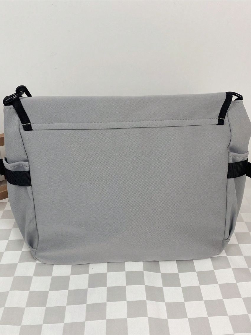 Release Buckle & Letter Patch Decor Messenger Bag Flap Nylon