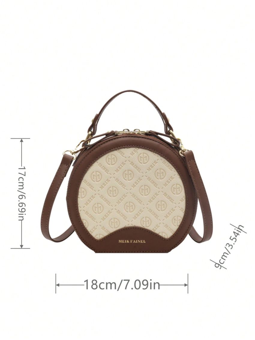 Mini Circle Bag Letter Embossed Zipper PU