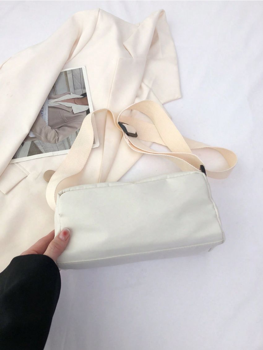 Letter Label Detail Square Bag Adjustable Strap With Zipper White