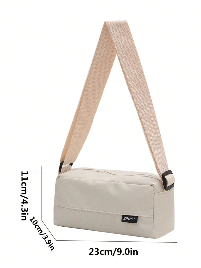 Letter Label Detail Square Bag Adjustable Strap With Zipper White