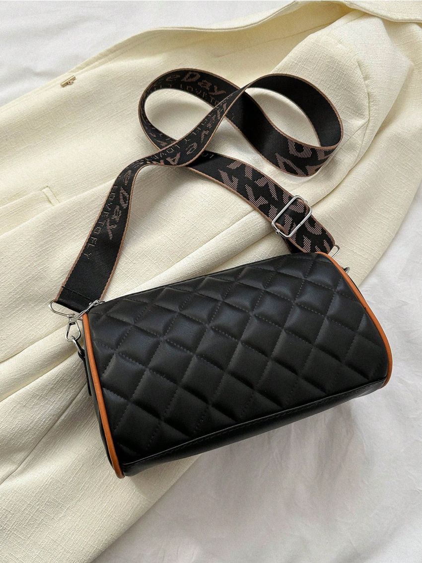 White Bucket Bag Letter & Quilted Detail With Zipper PU