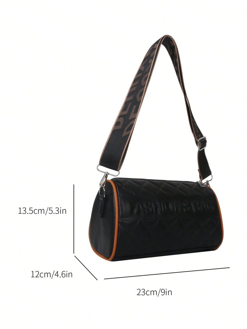 White Bucket Bag Letter & Quilted Detail With Zipper PU