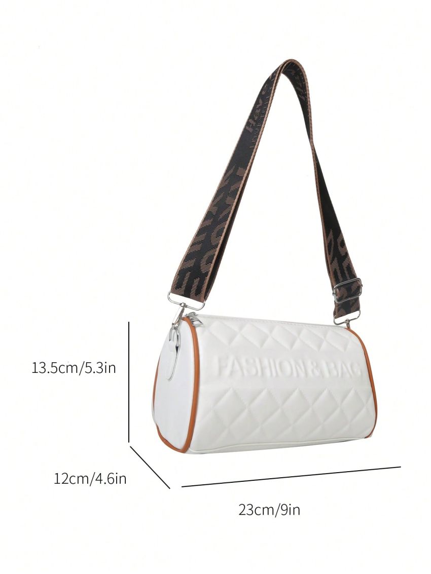 White Bucket Bag Letter & Quilted Detail With Zipper PU