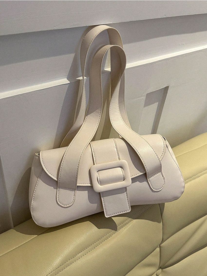 Flap Shoulder Tote Bag Buckle Decor