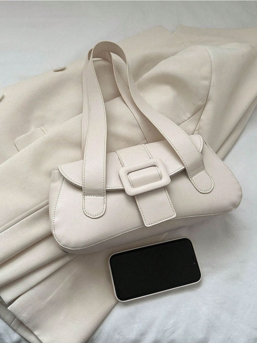 Flap Shoulder Tote Bag Buckle Decor