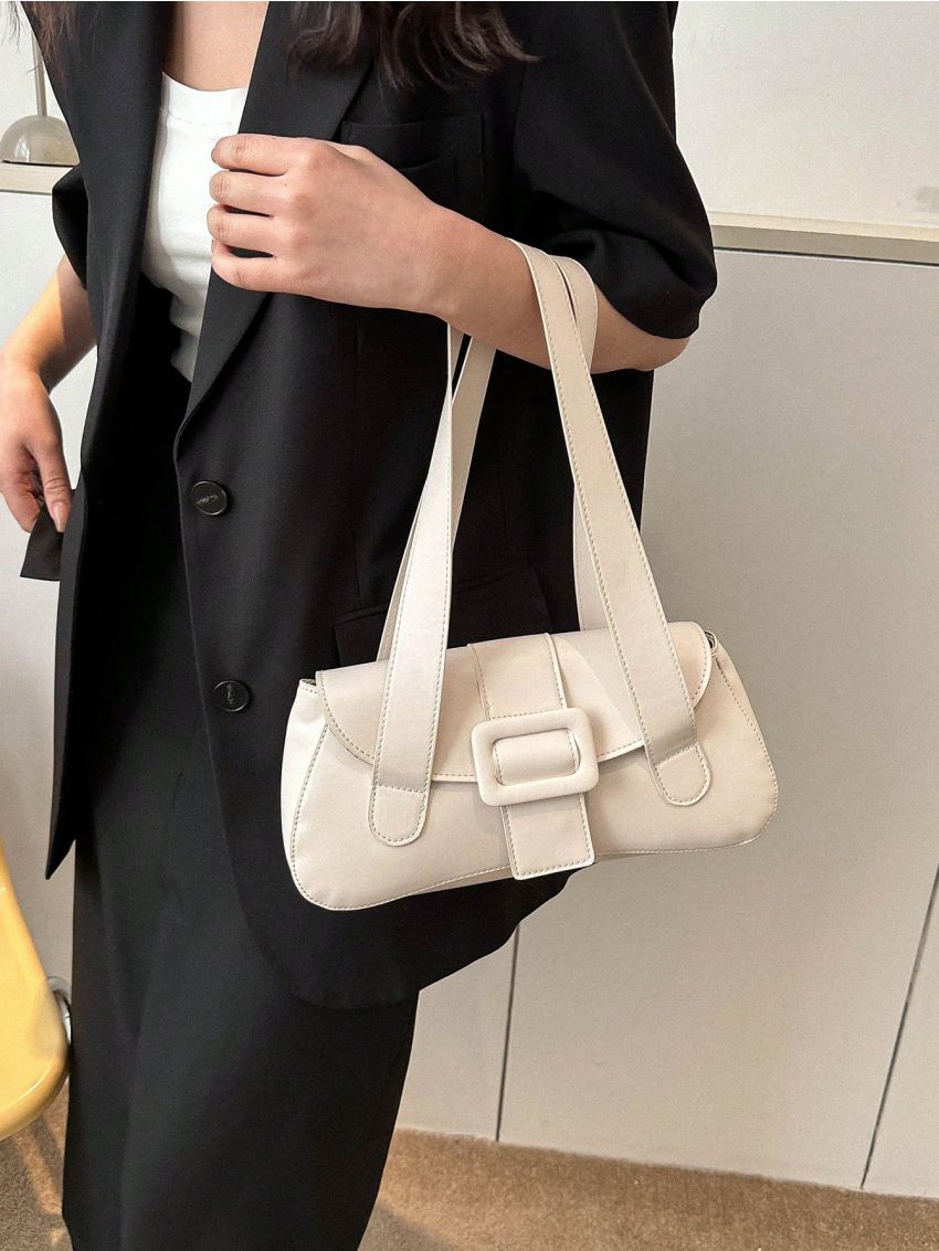 Flap Shoulder Tote Bag Buckle Decor