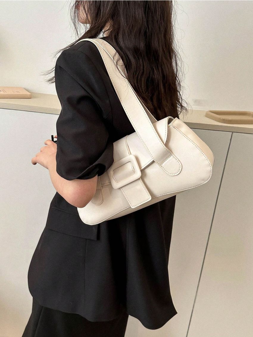 Flap Shoulder Tote Bag Buckle Decor
