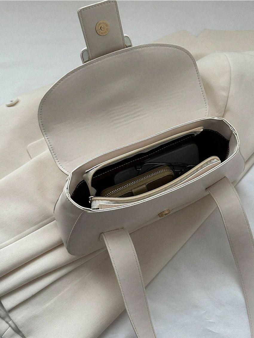 Flap Shoulder Tote Bag Buckle Decor