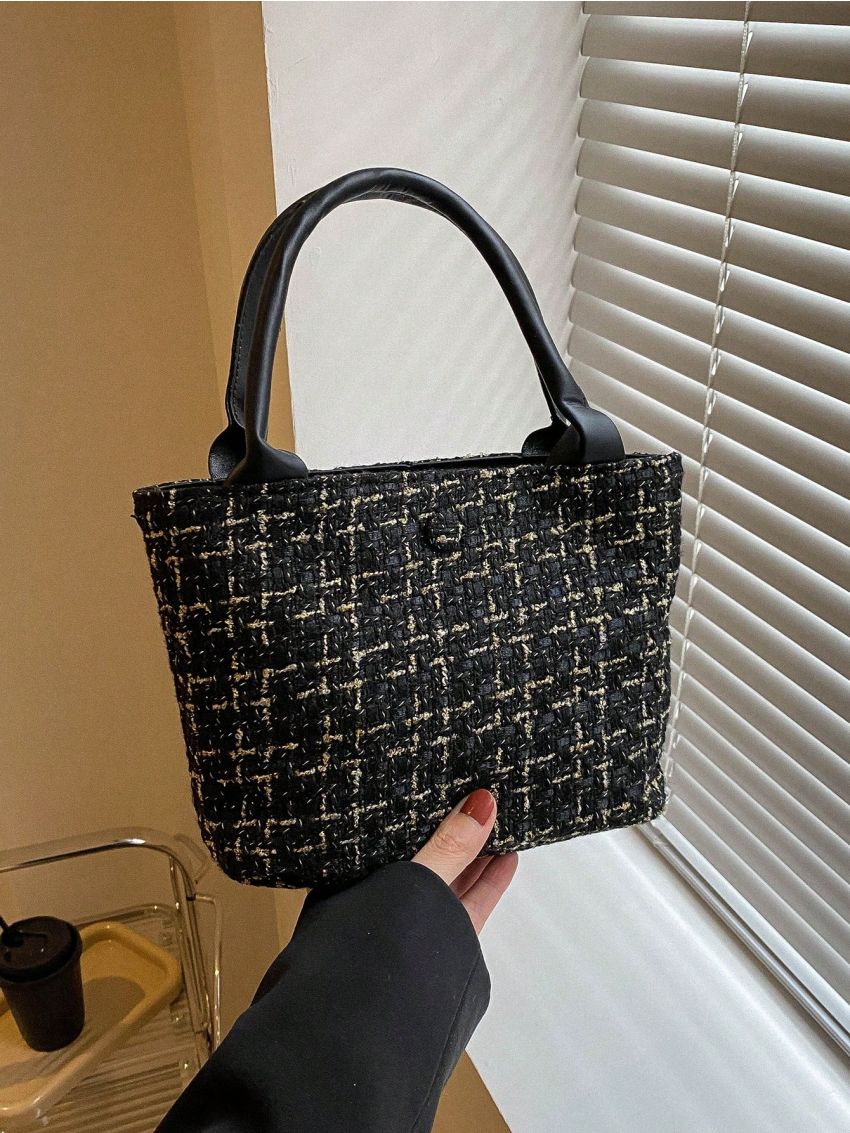 Plaid Pattern Square Bag Mini Double Handle