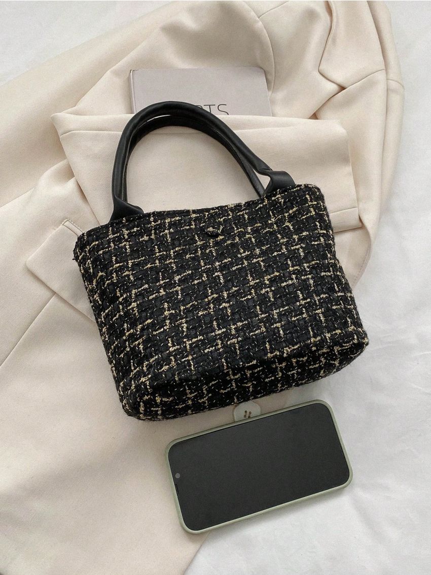 Plaid Pattern Square Bag Mini Double Handle