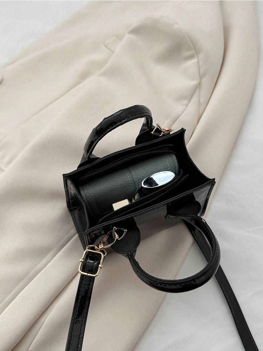 Mini Square Bag Crocodile Embossed Double Handle