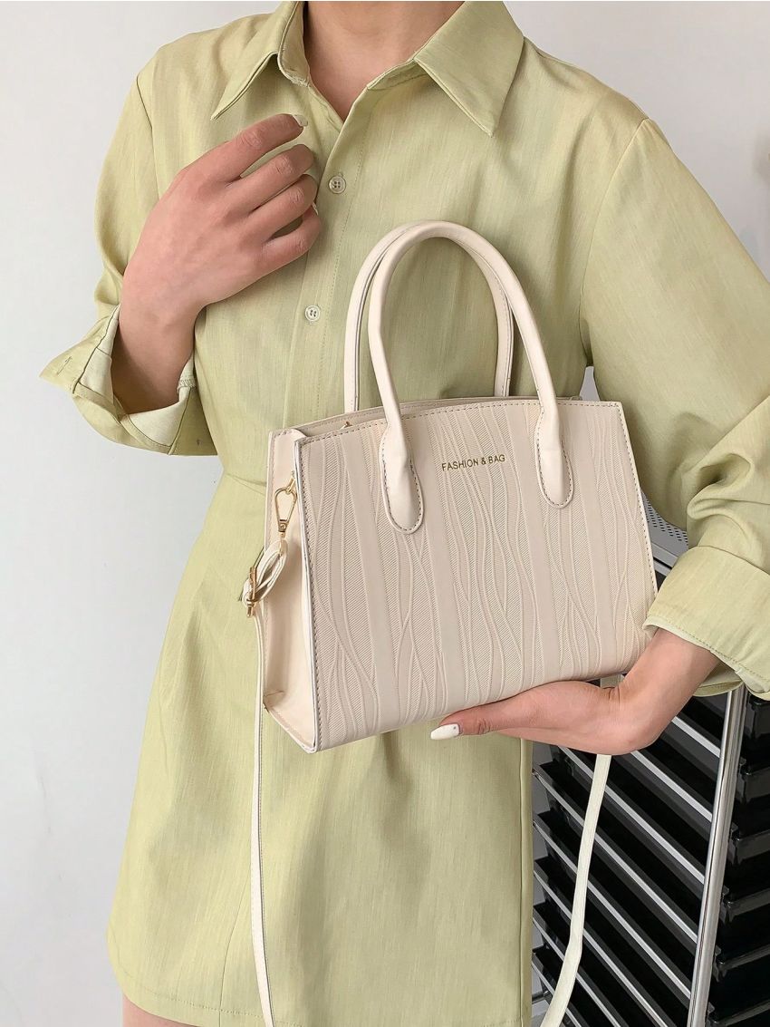 Medium Square Bag Embossed Detail Letter Graphic PU