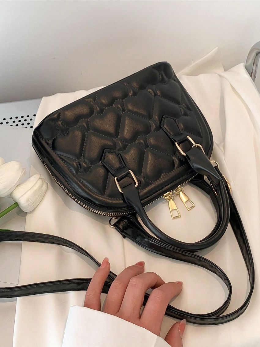 Small Dome Bag Heart Quilted Pattern Orange