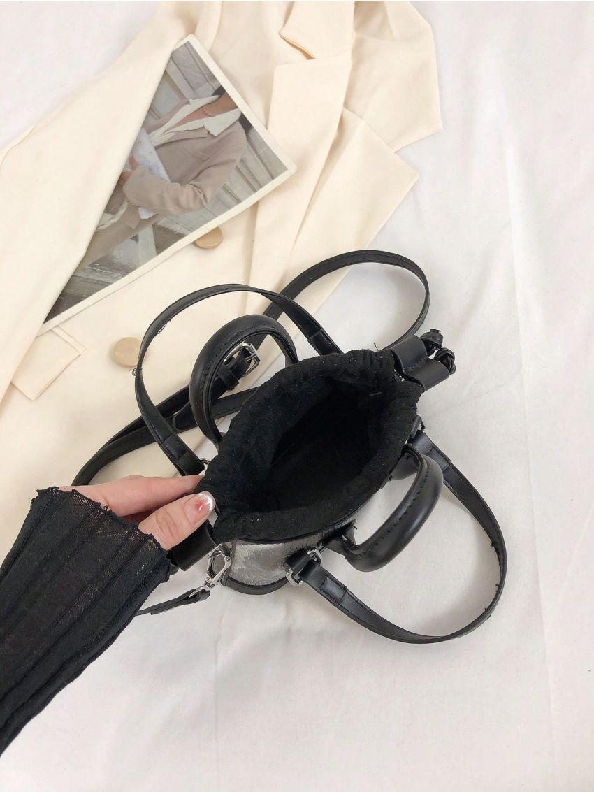 Mini Novelty Bag Drawstring Design Embossed Detail Colorblock