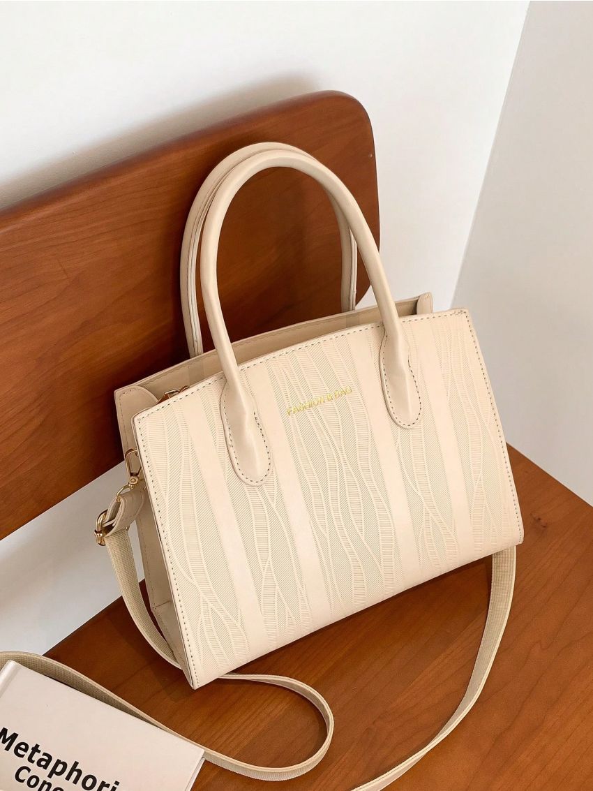 Medium Square Bag Embossed Detail Letter Graphic PU