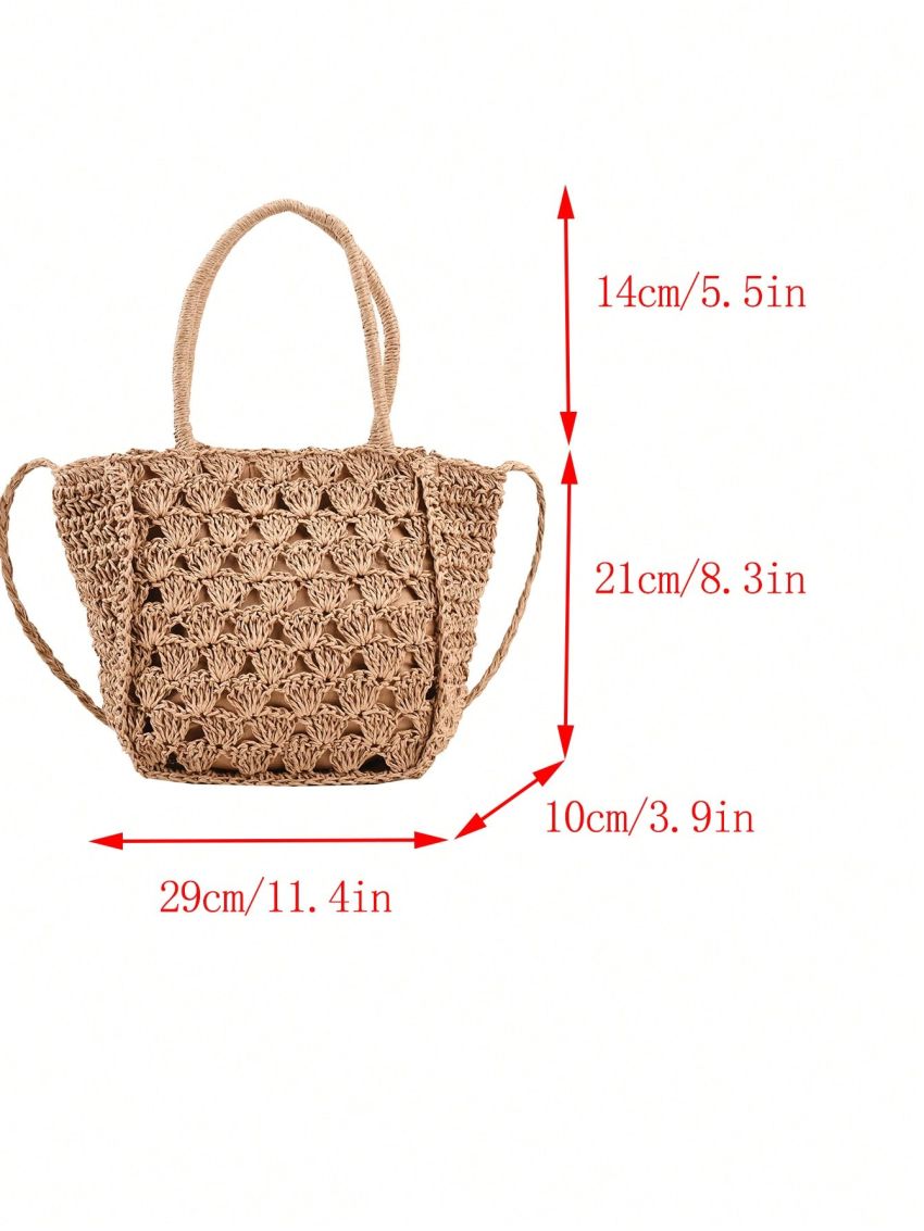 Medium Straw Bag Hollow Out Double Handle For Vacation