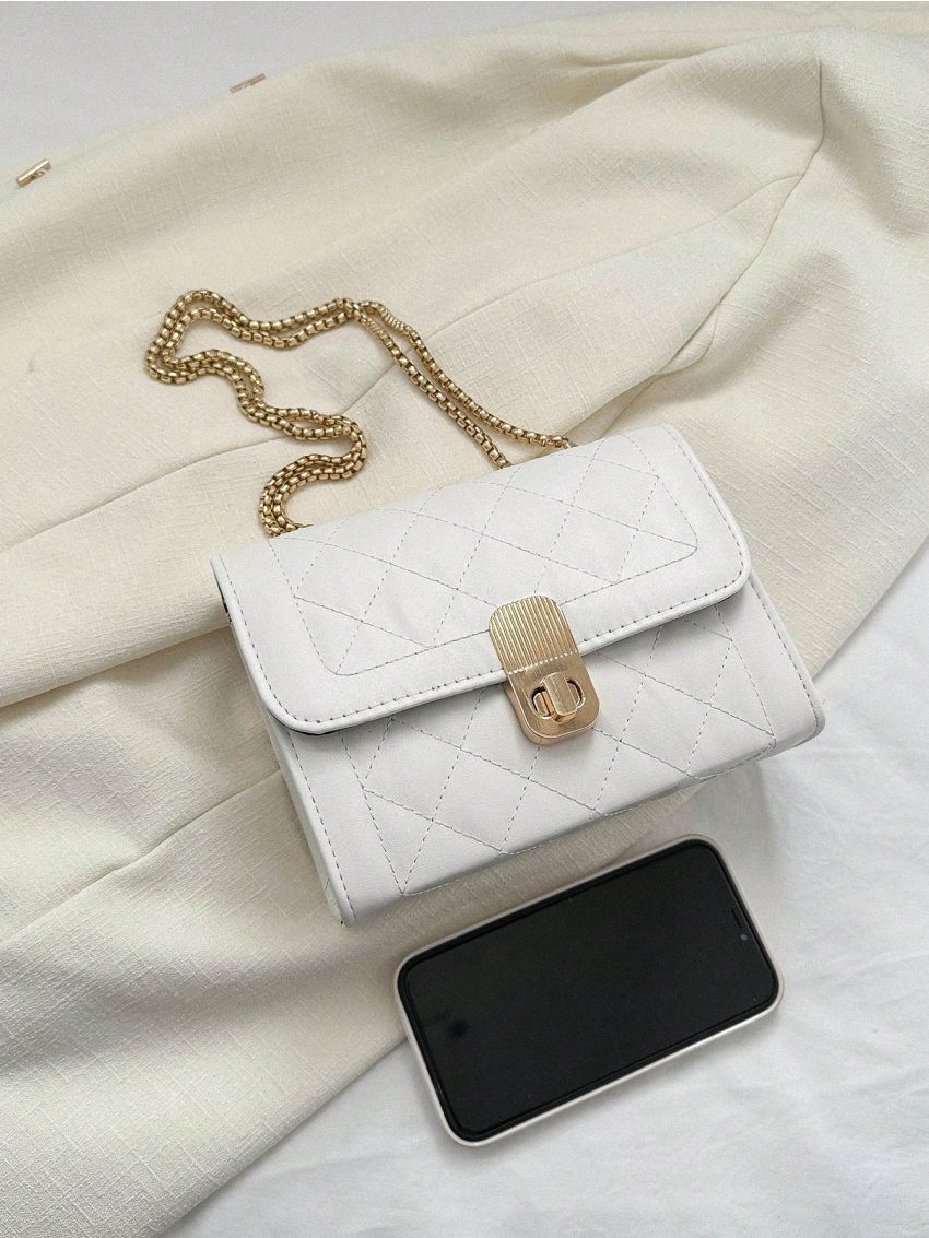 Mini Flap Square Bag Quilted Pattern Turn Lock