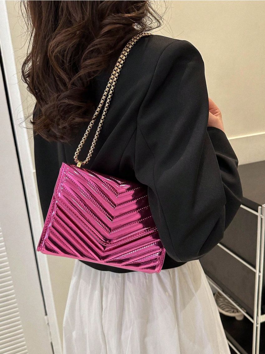 Mini Flap Square Bag Quilted Pattern Metallic Funky