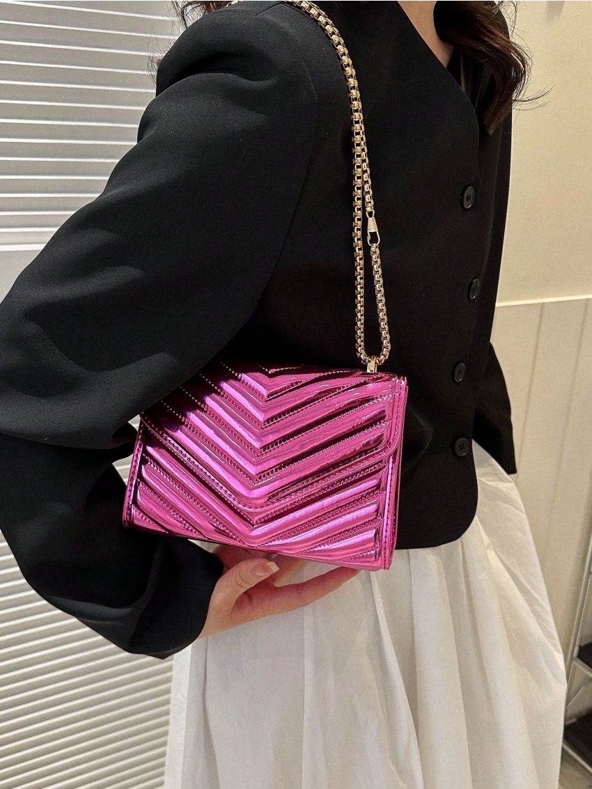 Mini Flap Square Bag Quilted Pattern Metallic Funky